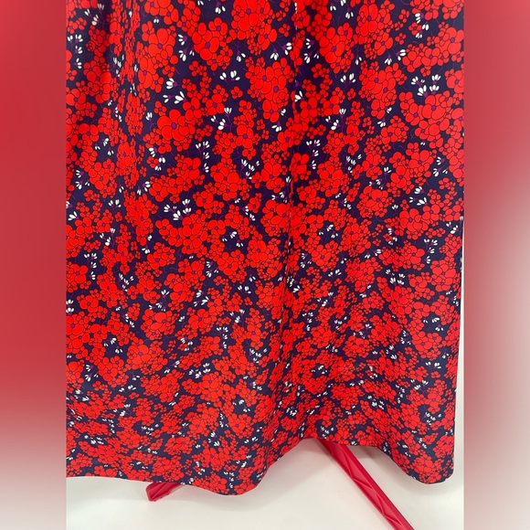 Vintage 60s Red White & Navy Floral Mod Maxi Dress With Ruffles - Picture 8 of 11